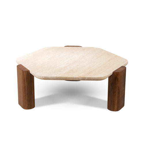 Travertine & Wood Center Table