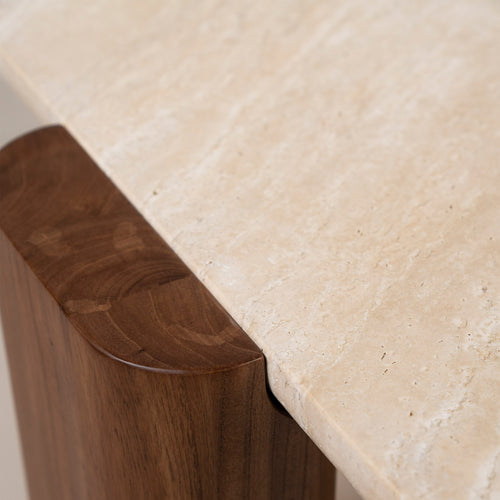 Travertine & Wood Center Table