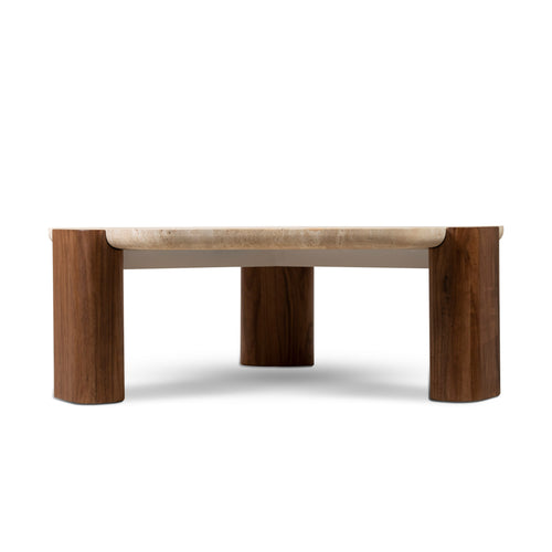 Travertine & Wood Center Table