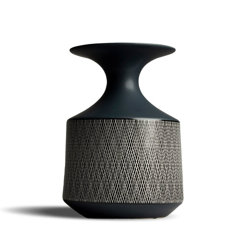 Black Patterned Short Vase